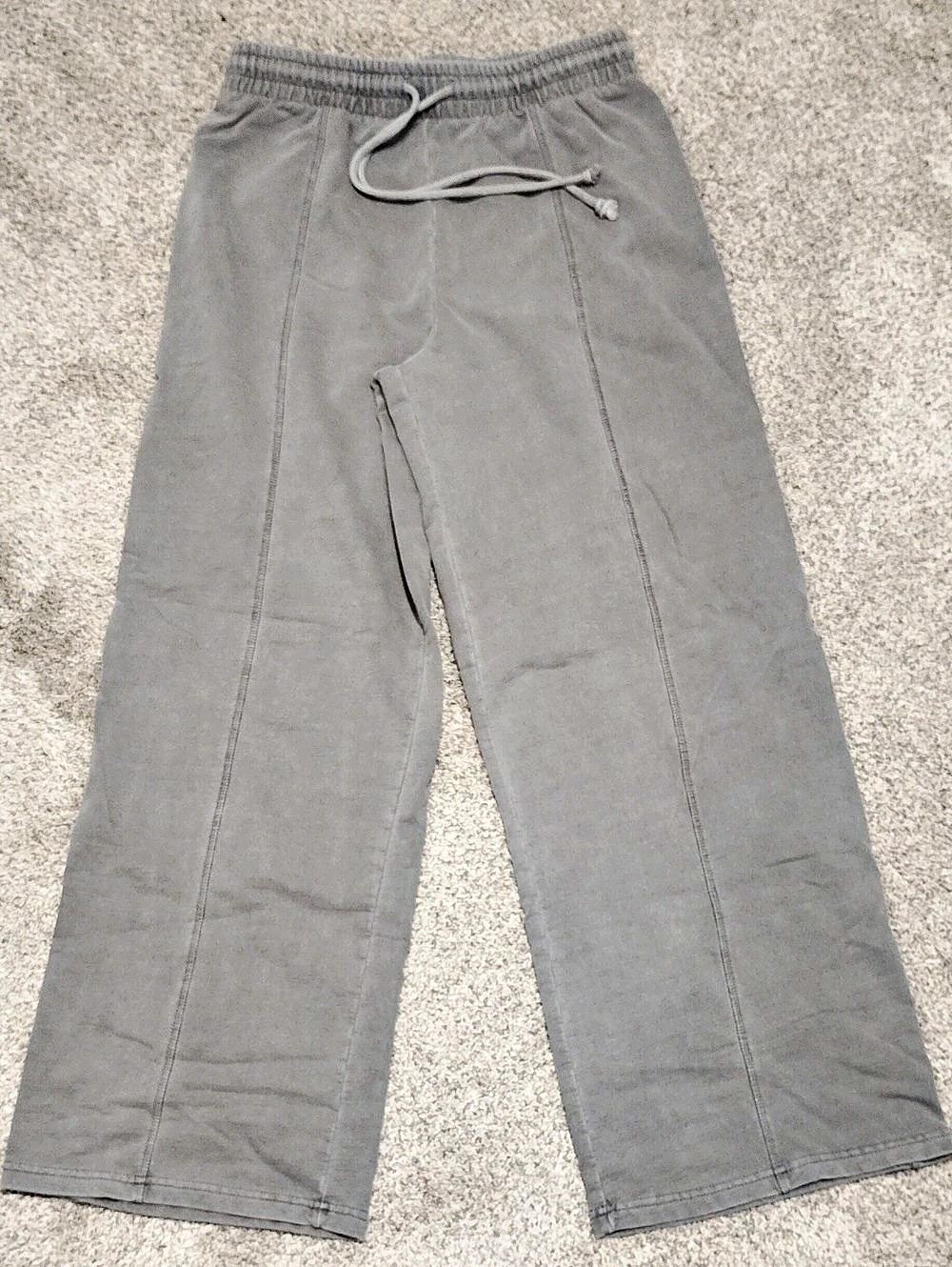 Lazy Sunday Fleece Wide Leg Drawstring Sweatpants Gray Medium